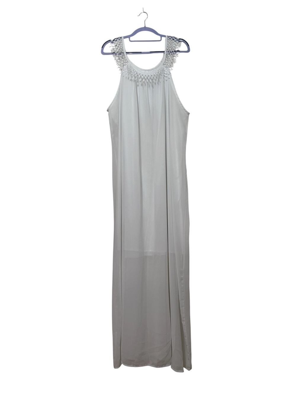 White Sheer High-Low Maxi Dress with Crochet Lace Trim
